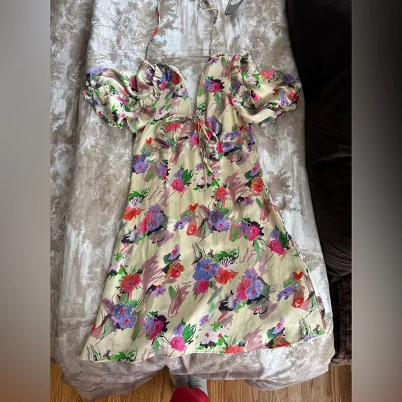 Topshop sketched floral tie front mini dress in multi​ - Picture 4 of 10